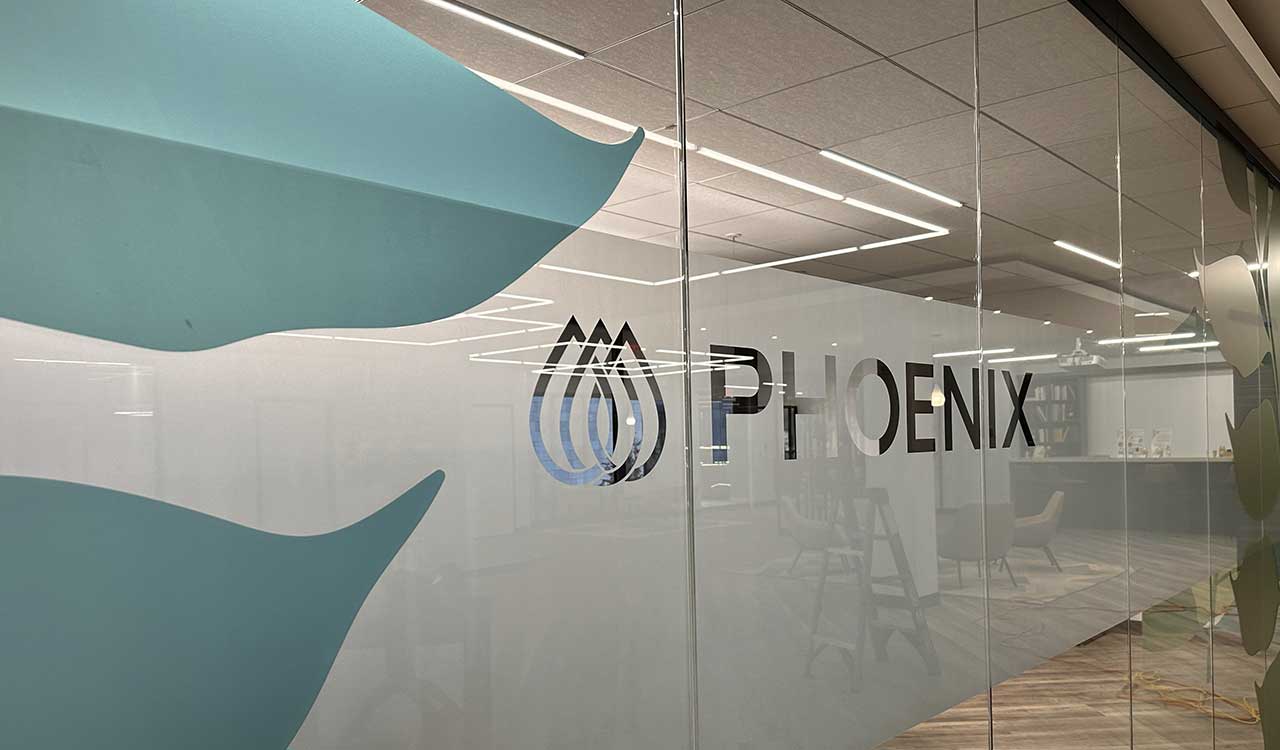 Phoenix Flavors & Fragrances Conference Room Glass Wall Logo