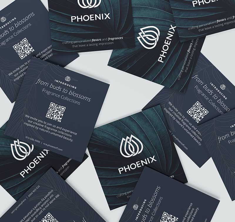 Phoenix Flavors & Fragrances Square Business Cards Mockups