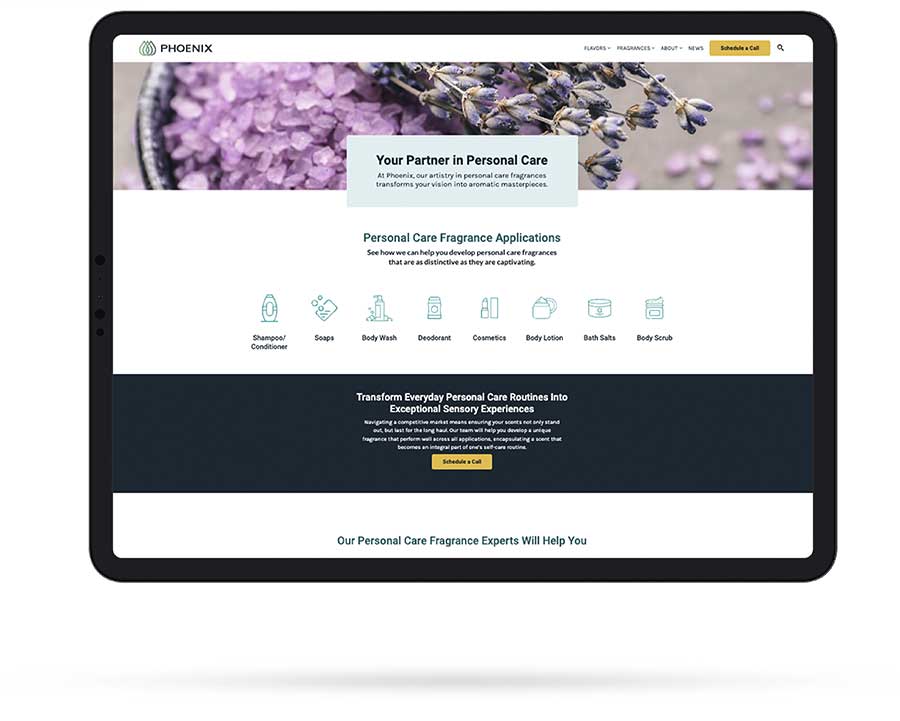 Phoenix Flavors & Fragrances Website Tablet